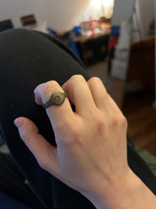 CRUSADER ERA: Bronze Spiral Motif Signet Ring, 12th-14th Century CE (Size 8 US, 4g)