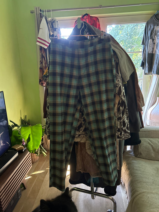 Blue and dark grey plaid trousers