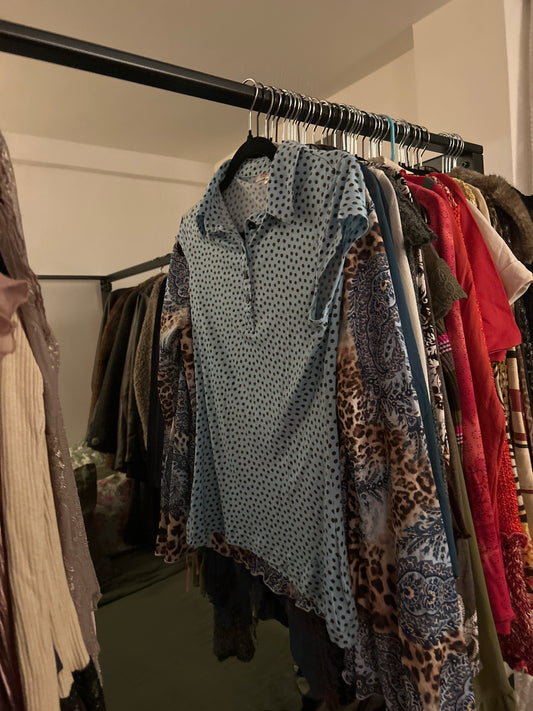 Miss sixty light blue brown polka dot top