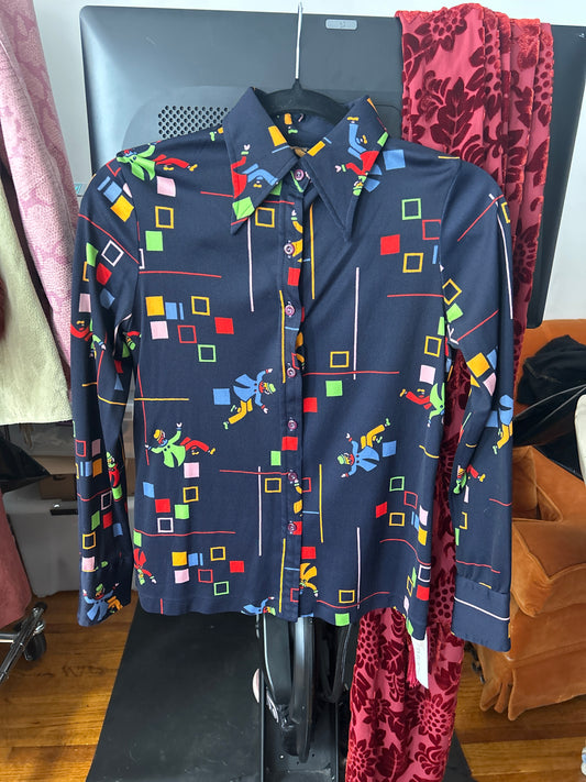 70s clown print top