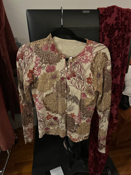 Beige/pink floral cardigan