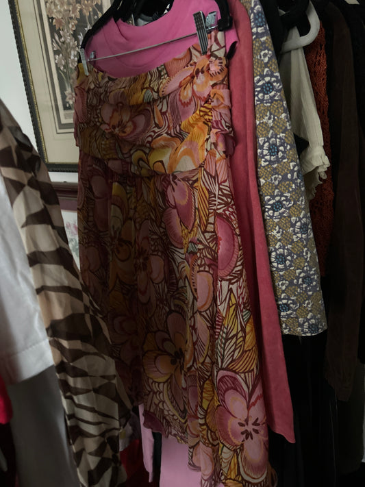 Pink floral tropical skirt