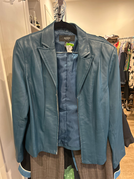 Blue leather blazer jacket - AS IS