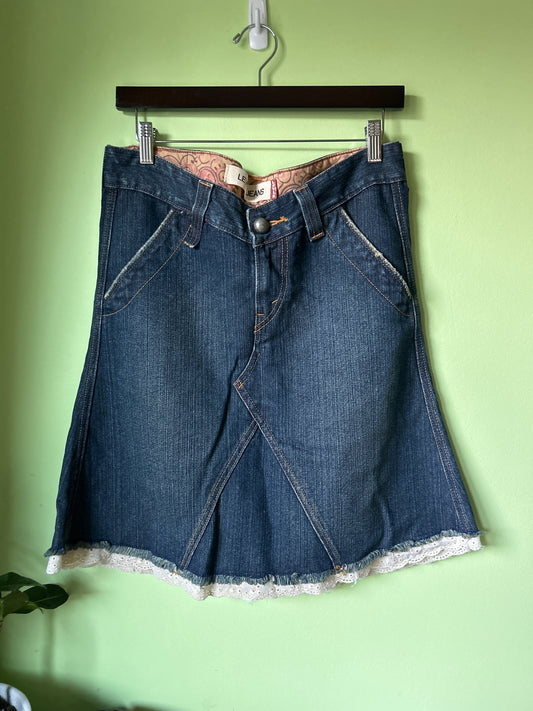 Levis denim skirt with white eyelet trim