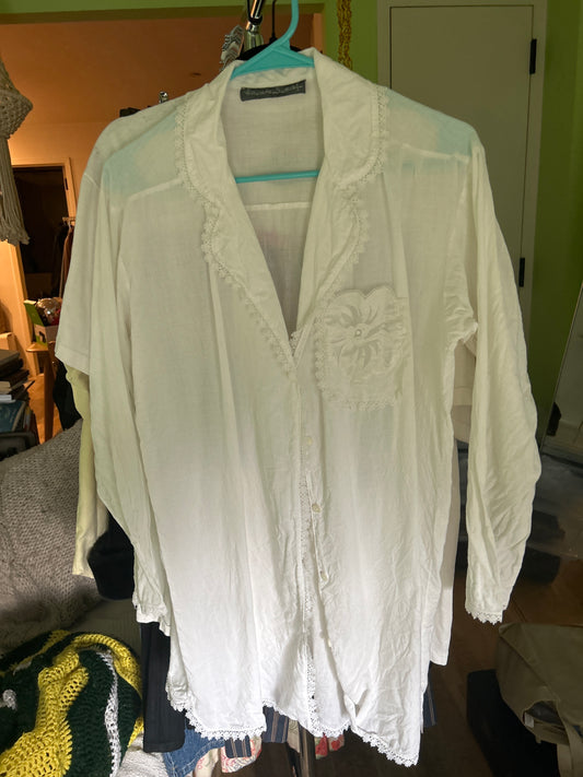 White lace button up shirt