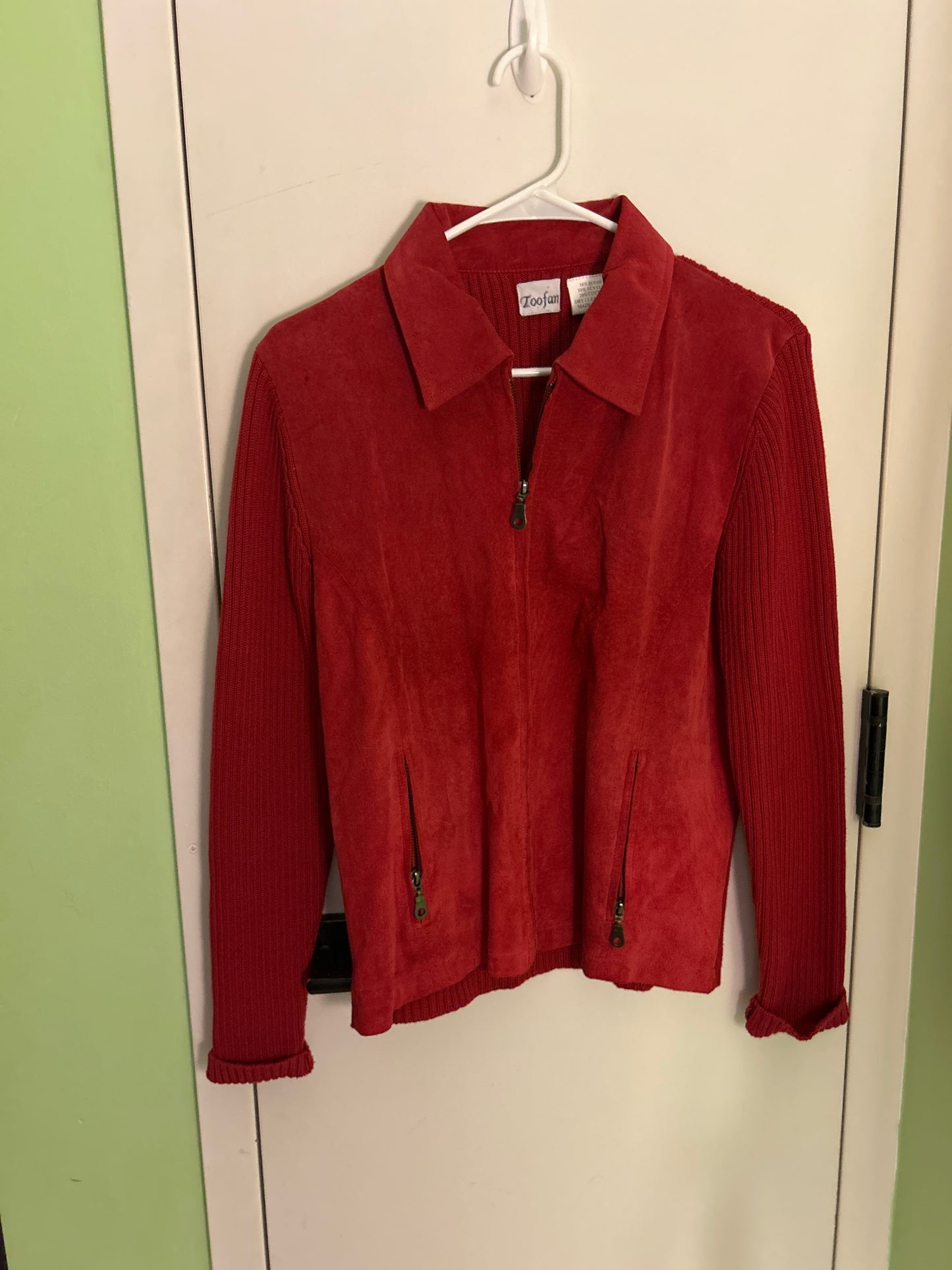 Red suede / knit zip up
