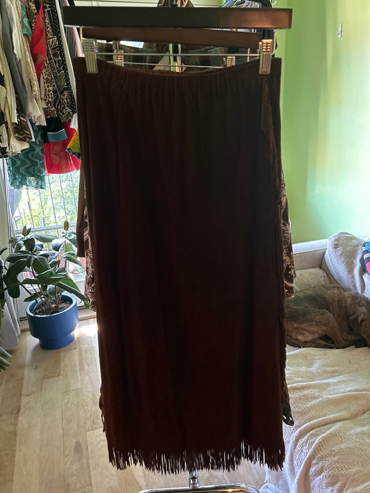 Brown suede skirt with fringe