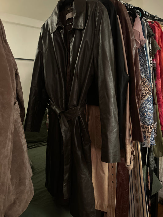 iBlues dark brown leather trench