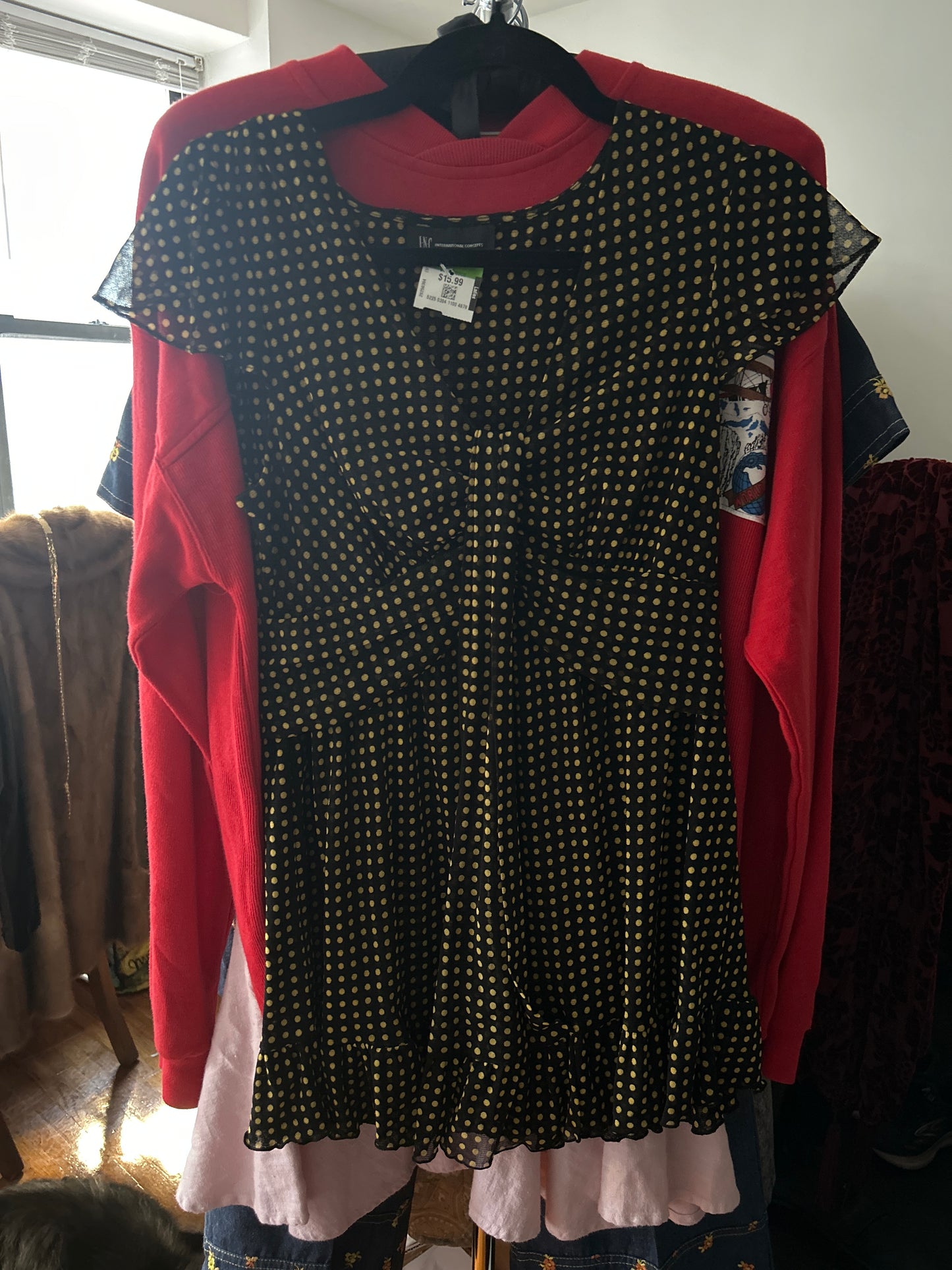 Sheer yellow polka dot mini dress