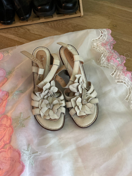 born ecru flower heeled sandals