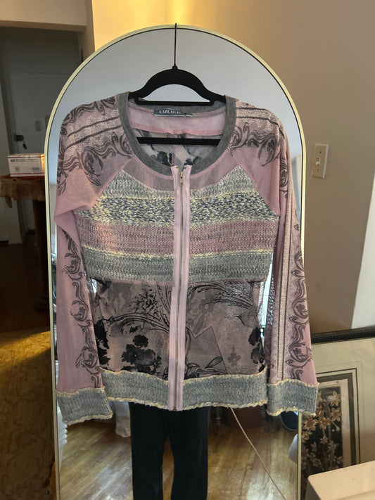 Lulu H sheer/knit zip up