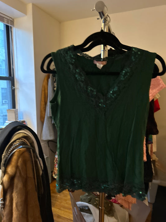 Aquamarine tank top with lace and sequin