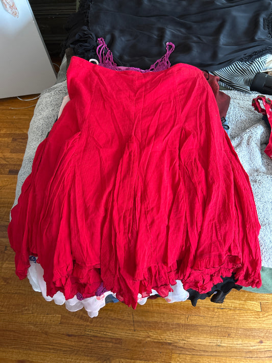 Red cotton skirt with ruffle 01508C