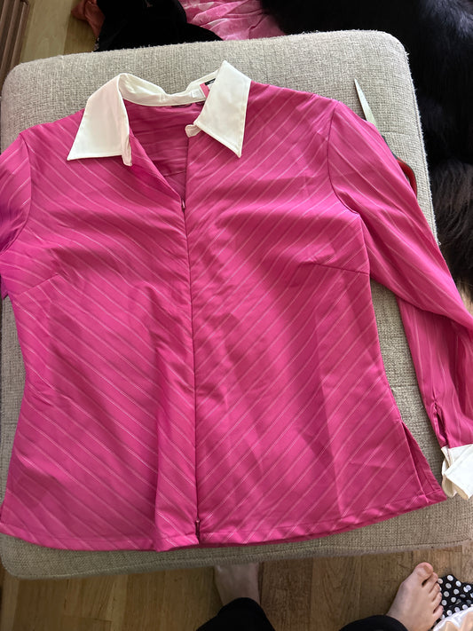 Pink pinstripe shacket