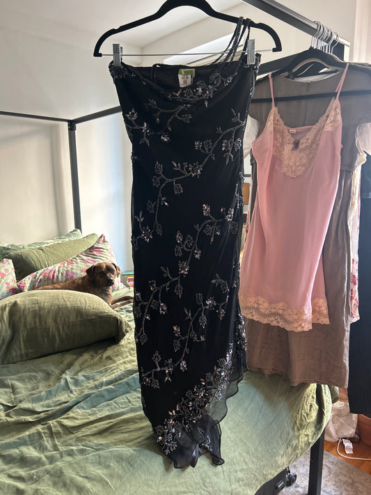 Cache beaded silk dress