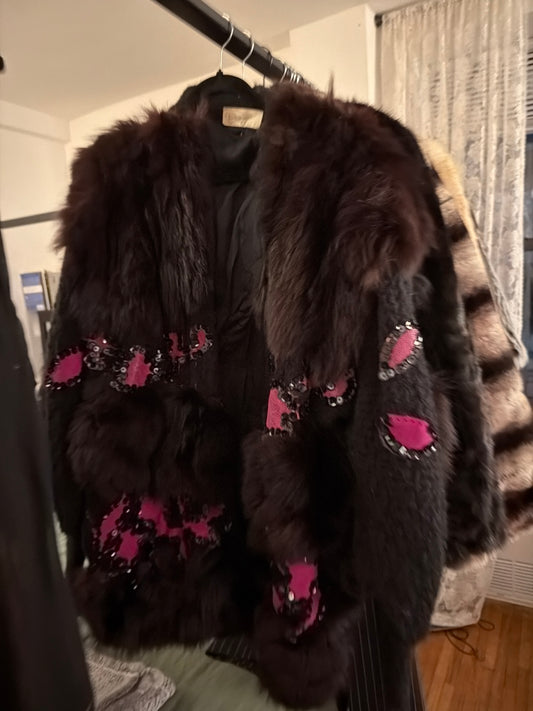 Black fox / fuschia knit jacket JM 14