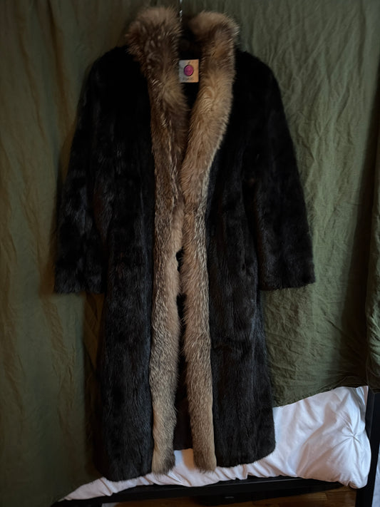 Black mink coat with fox trim