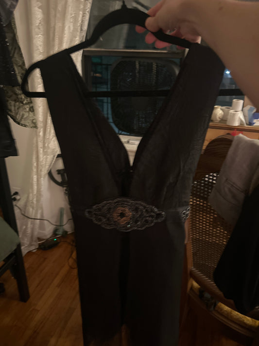 Open back black beaded tank