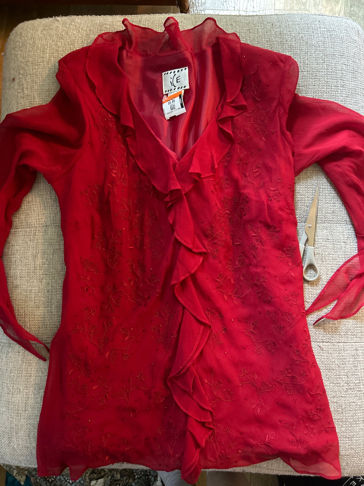 Red ruffle blouse