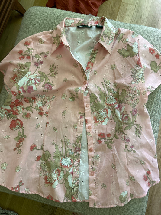 Pink floral eyelet blouse