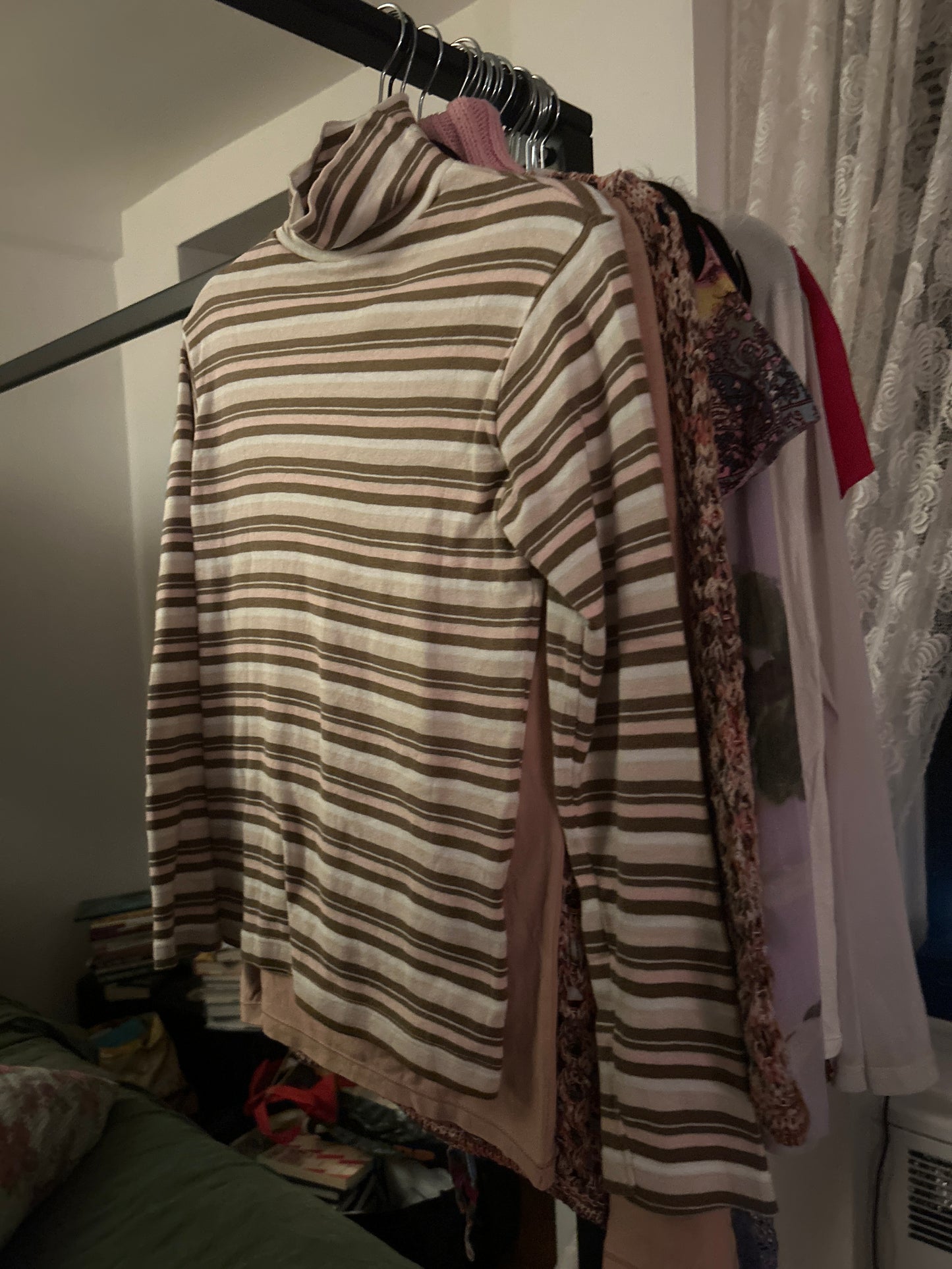 Striped pink and brown turtleneck