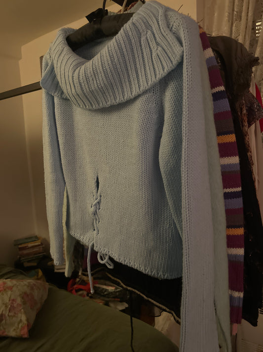 Pale blue fold over sweater