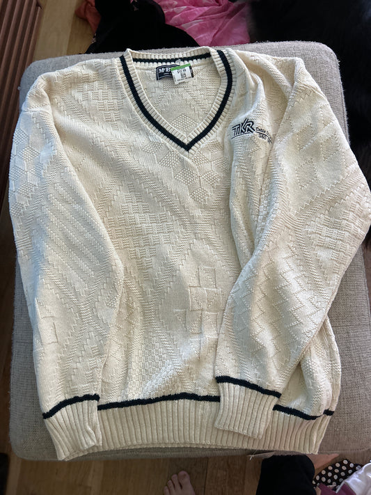 White knit v-neck sweater