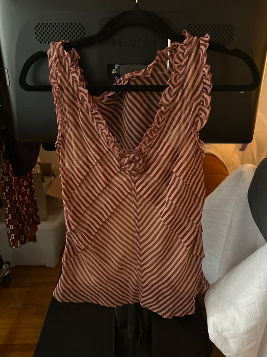 BCBG pink and brown tank with rosette