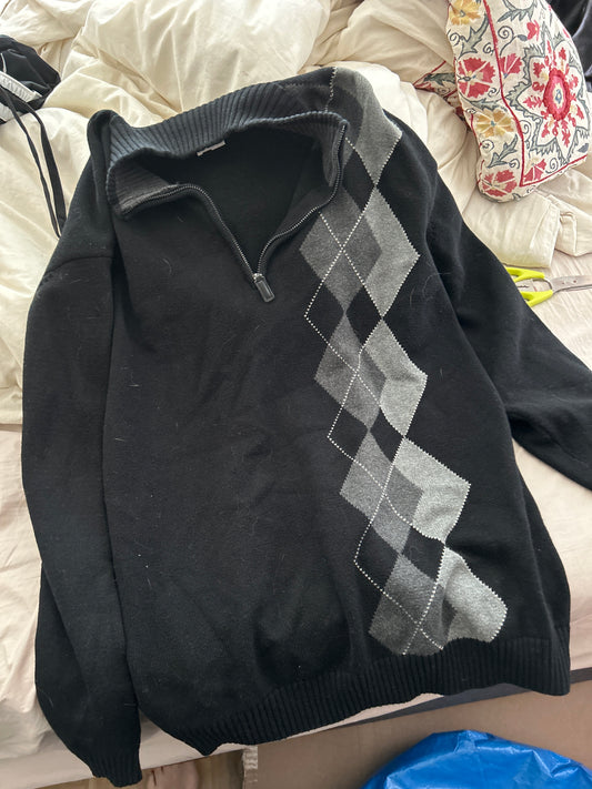Black argyle Half zip sweater ODL