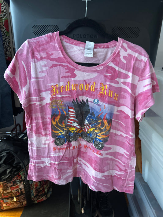 Redwood Run pink camo tee