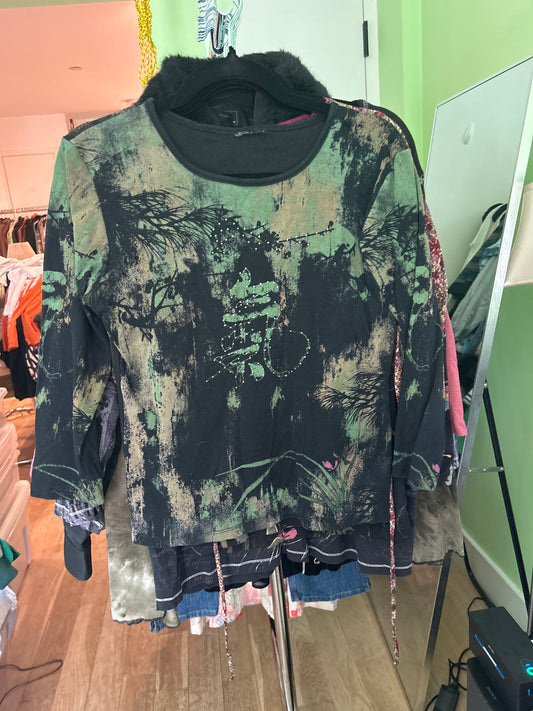 Black and green graphic top