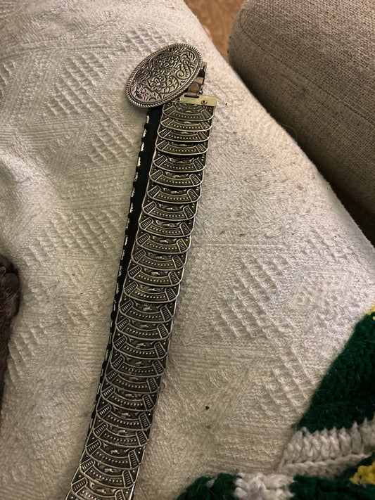 Silver stacked belt w black
