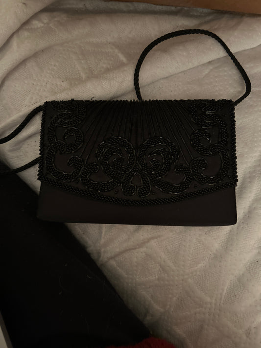 Black beaded evening bag