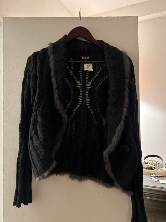 Y2K black sweater faux fur trim