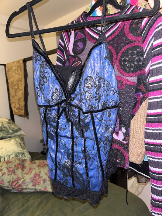 Dark purple with black embroidery