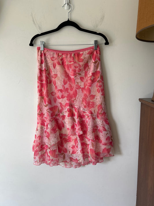 pink floral ruffled skirt