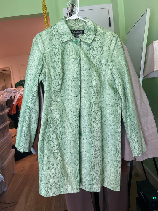 Green snake print trenchcoat