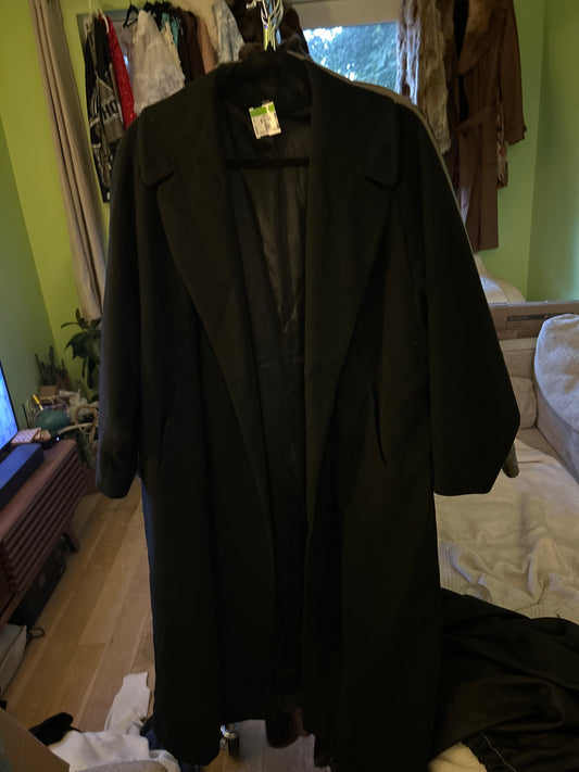 Black full length union tag coat