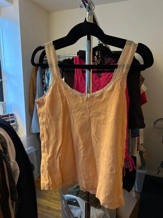 Orange tank top with lace trim
