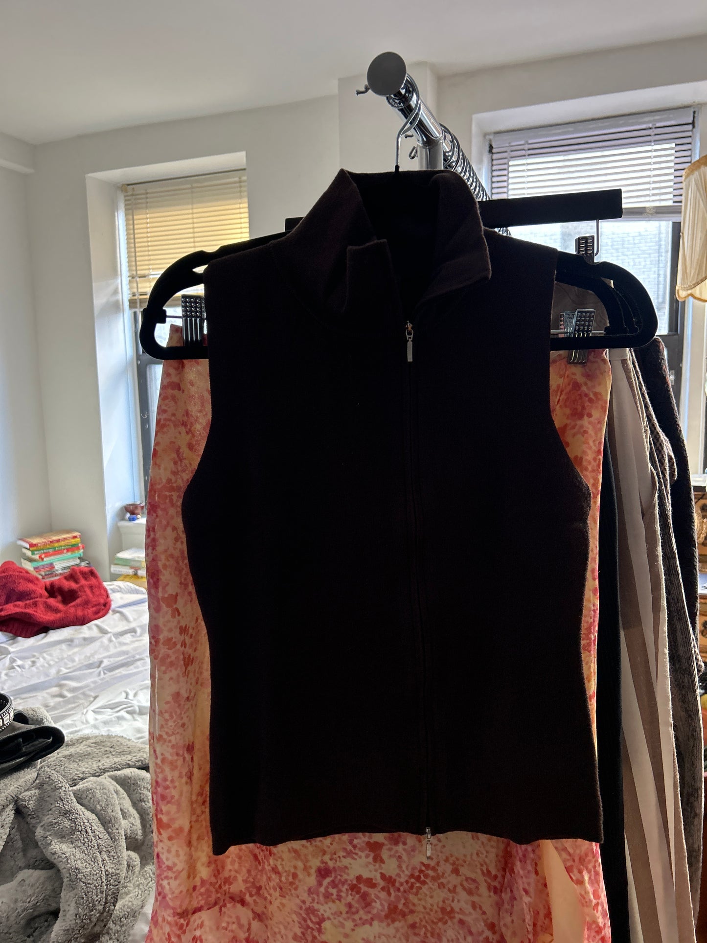 Brown double zip sleeveless sweater