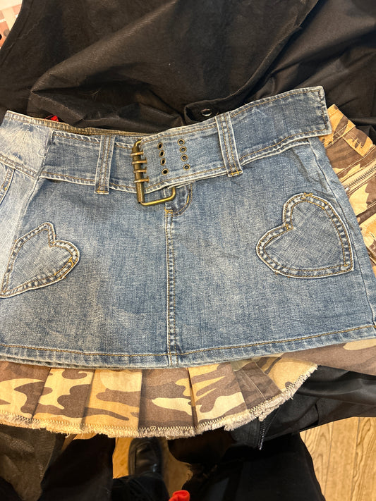 Denim mini skirt w hearts 01503V