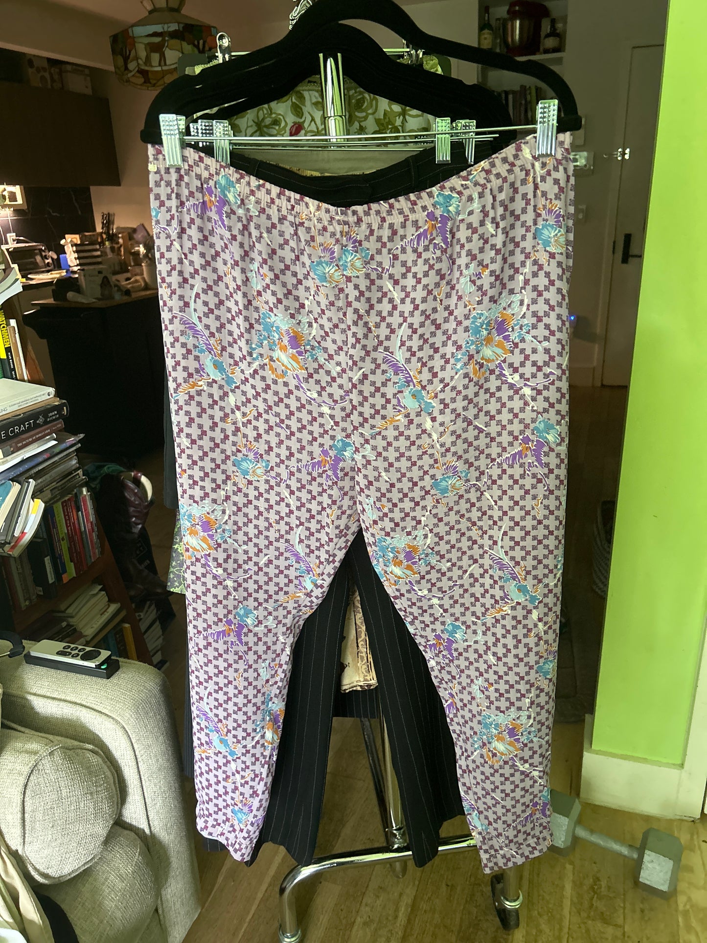 purple tropical flower pants