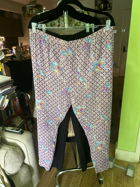 purple tropical flower pants