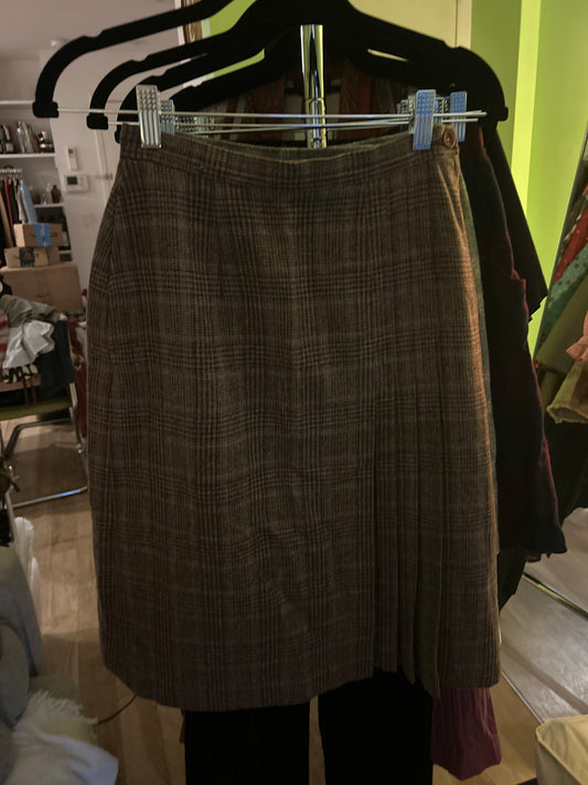 Purple and brown plaid skirt with pleats