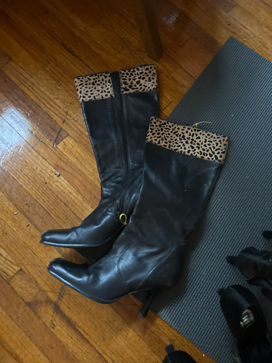 Black boot leopard pony hair JM 325