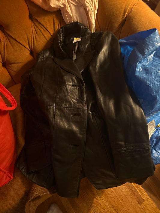 Jones New York black leather trench