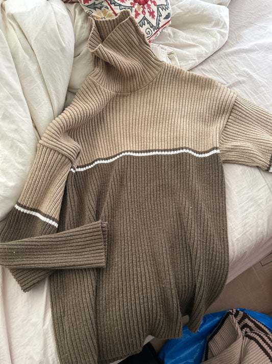 American creations brown knit two tone sweater