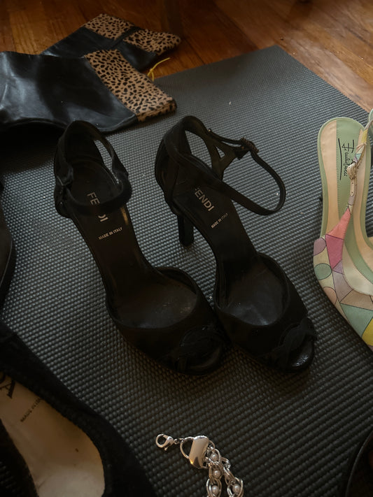 Fendi black peep toe heel JM 331