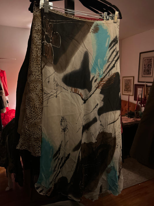 Abstract black/teal/brown skirt