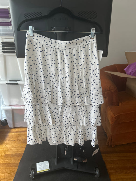White tiered skirt blue polka dot